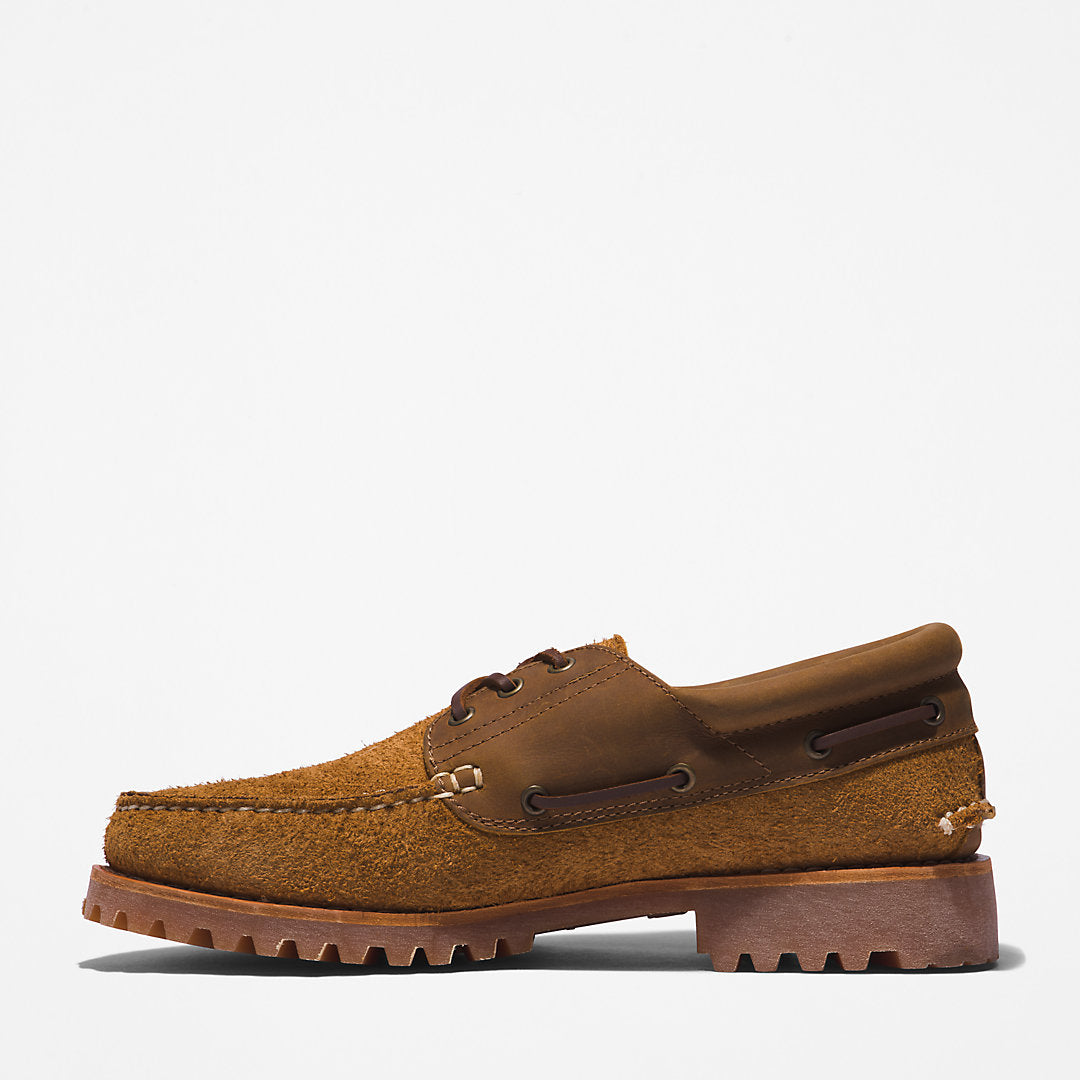 Mens Timberland Timberland® 3-Eye Lug Handsewn Boat Shoe for Men in Medium Brown