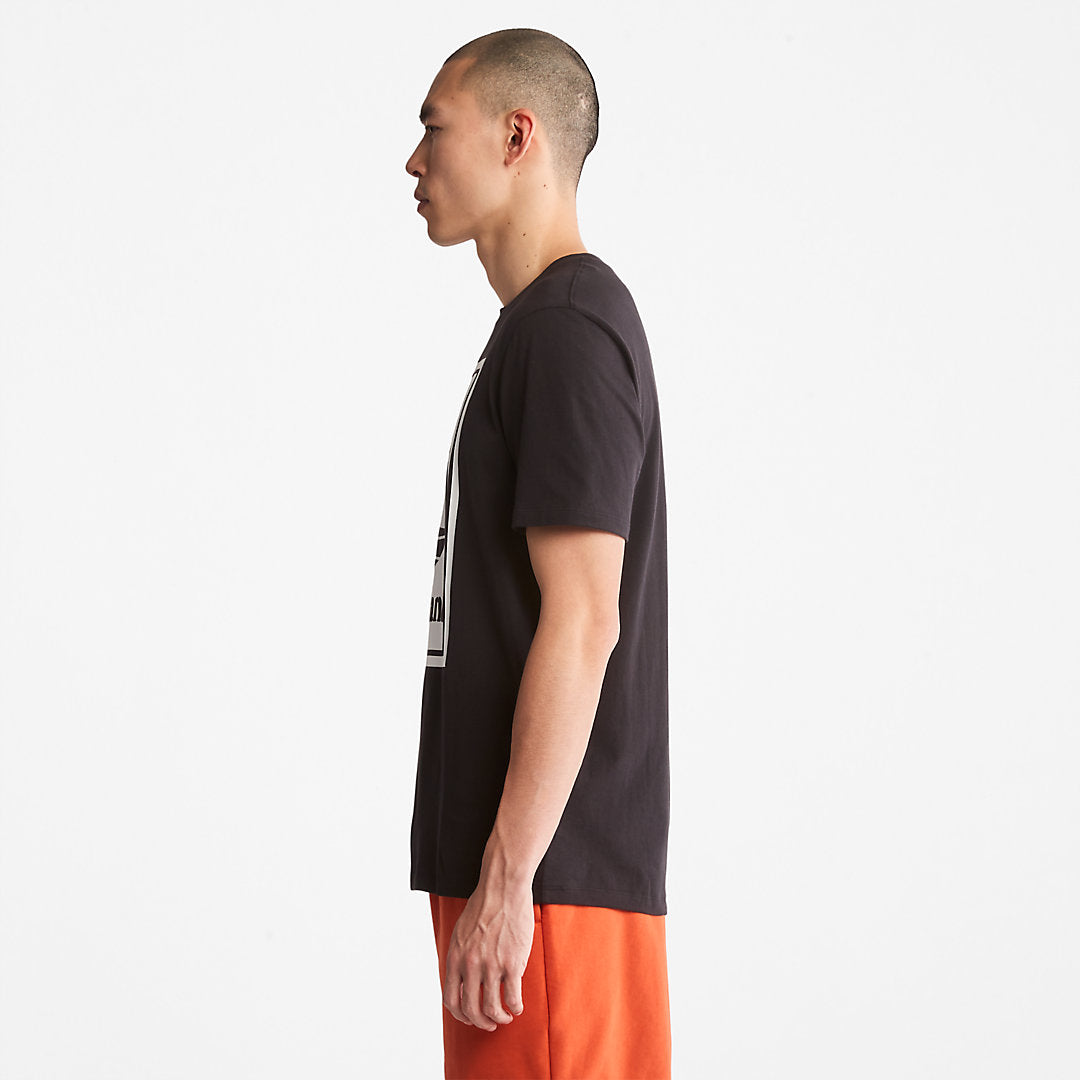 Mens Timberland Stack Logo T-Shirt for Men in Black/White