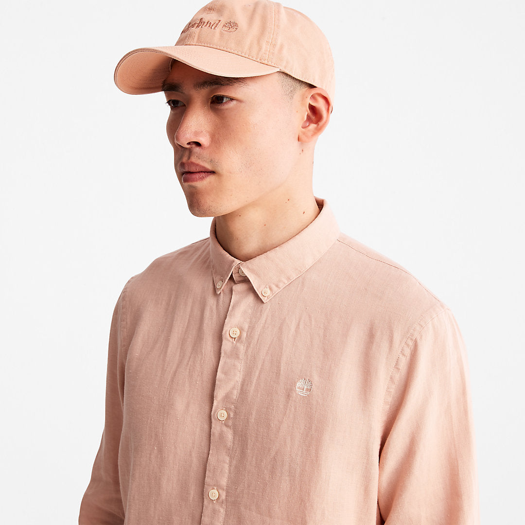 Mens Timberland Mill River Slim-Fit Linen Shirt for Men in Light Pink