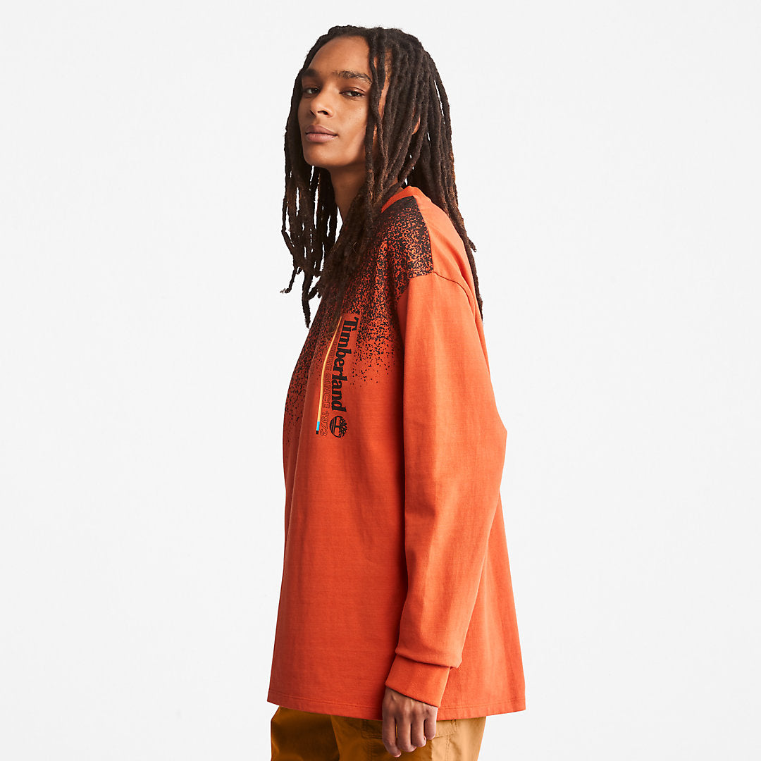 Mens Timberland Outdoor Archive Long-sleeved Graphic T-Shirt in Orange