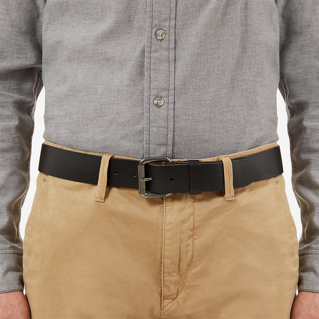 Mens Timberland Roller Buckle Leather Belt for Men in Black