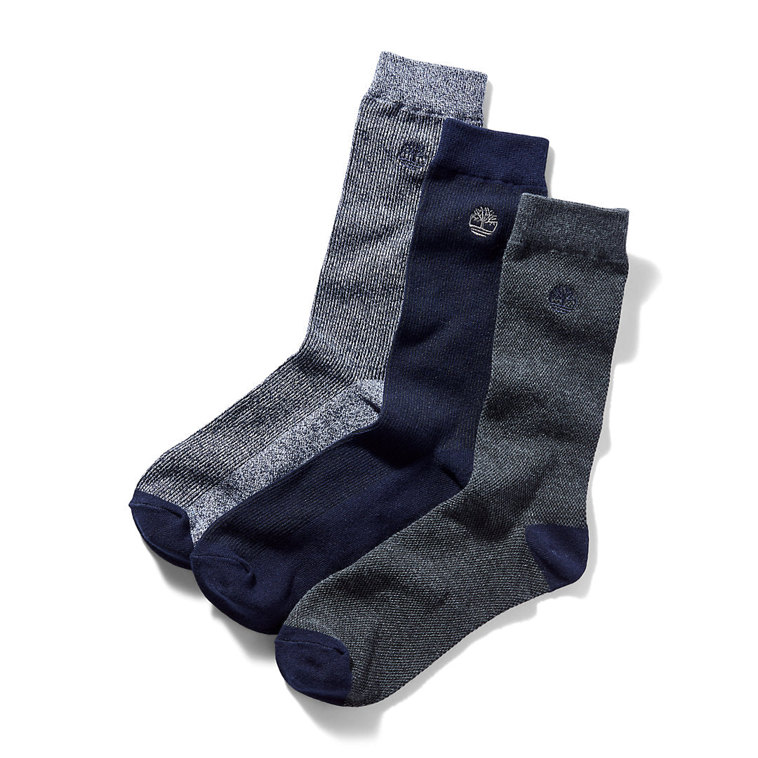 Mens Timberland Three Pair Pack Piqué Crew Socks for Men in Navy
