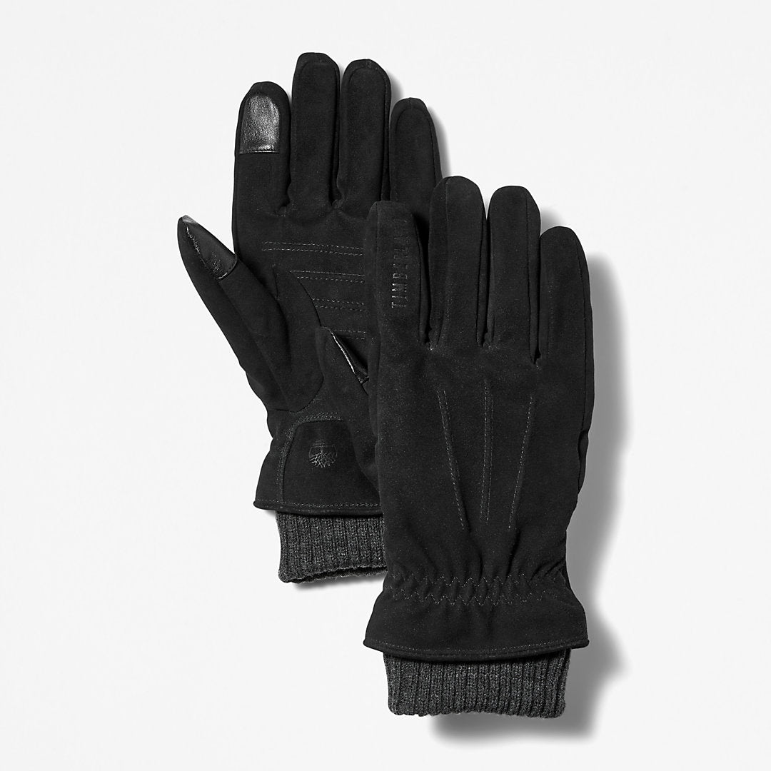 Mens Timberland Knit-cuff Leather Gloves for Men in Black