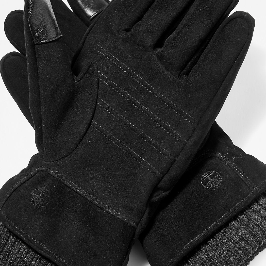 Mens Timberland Knit-cuff Leather Gloves for Men in Black