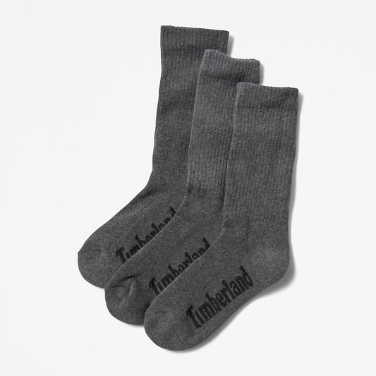 Mens Timberland Stratham 3-Pack Crew Sport Socks for Men in Dark Grey