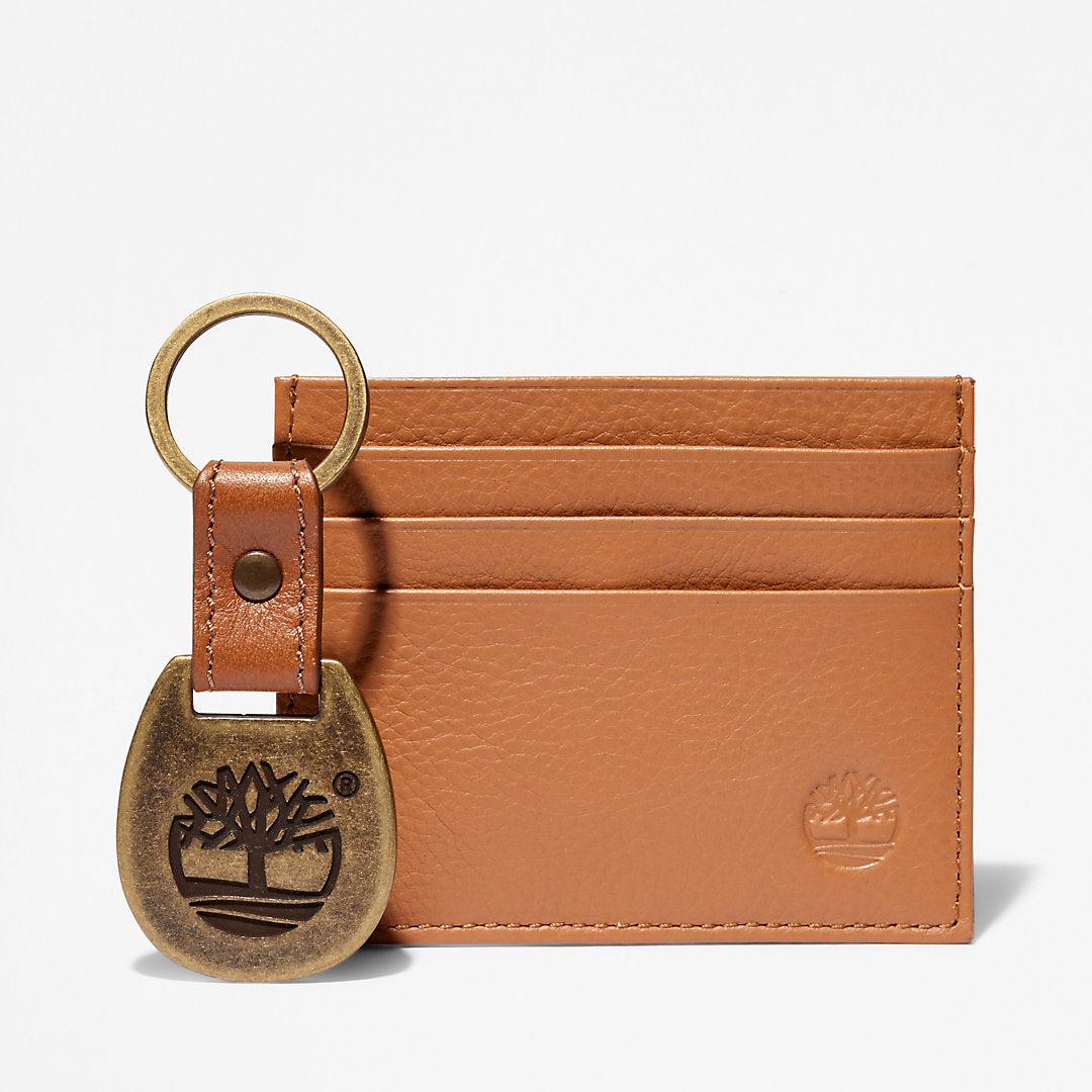 Mens Timberland Leather Card Holder & Keyring Gift Set in Brown
