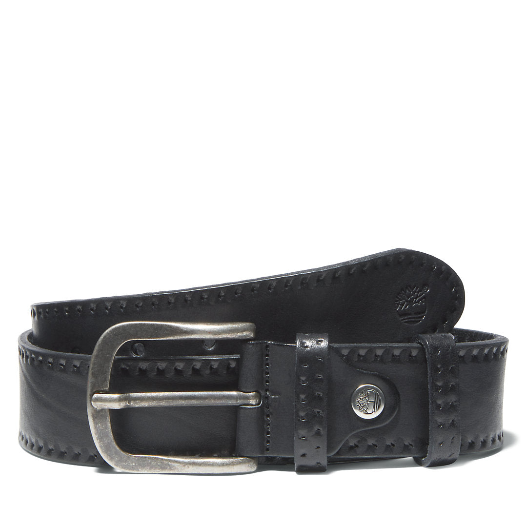 Mens Timberland Embossed Leather Belt for Men in Black
