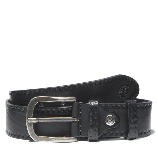Mens Timberland Embossed Leather Belt for Men in Black