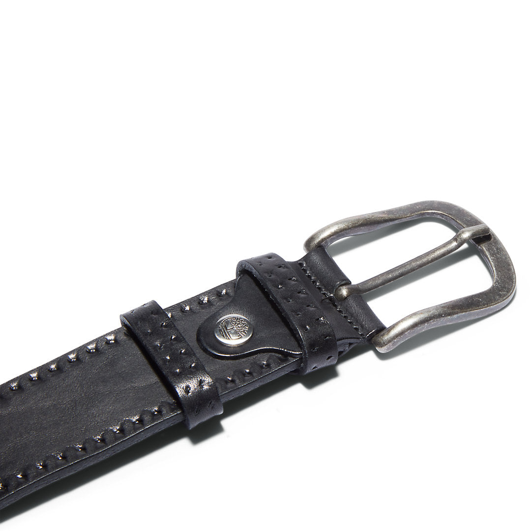 Mens Timberland Embossed Leather Belt for Men in Black