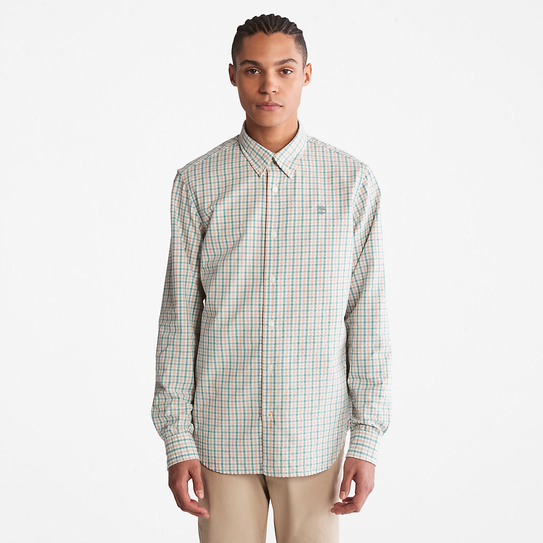 Mens Timberland Seersucker Gingham Shirt for Men in Pink