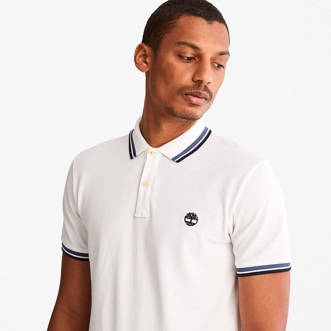 Mens Timberland Millers River Tipped Polo Shirt for Men in White