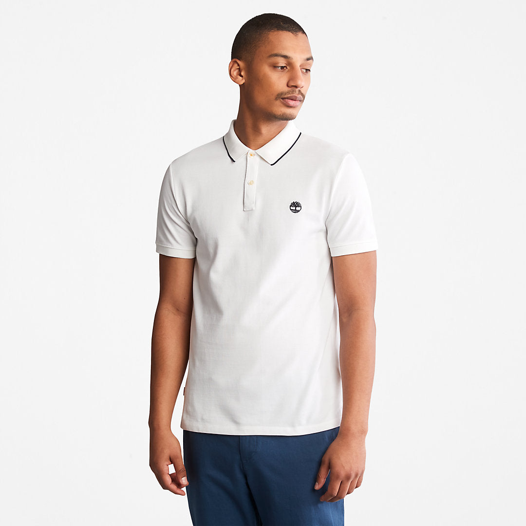 Mens Timberland Millers River Print-Collar Polo Shirt for Men in White