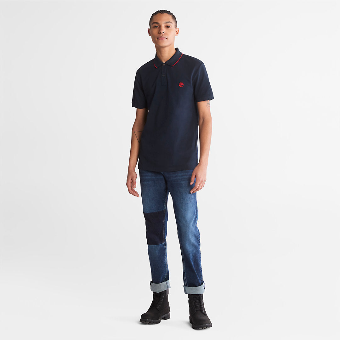 Mens Timberland Millers River Print-Collar Polo Shirt for Men in Navy