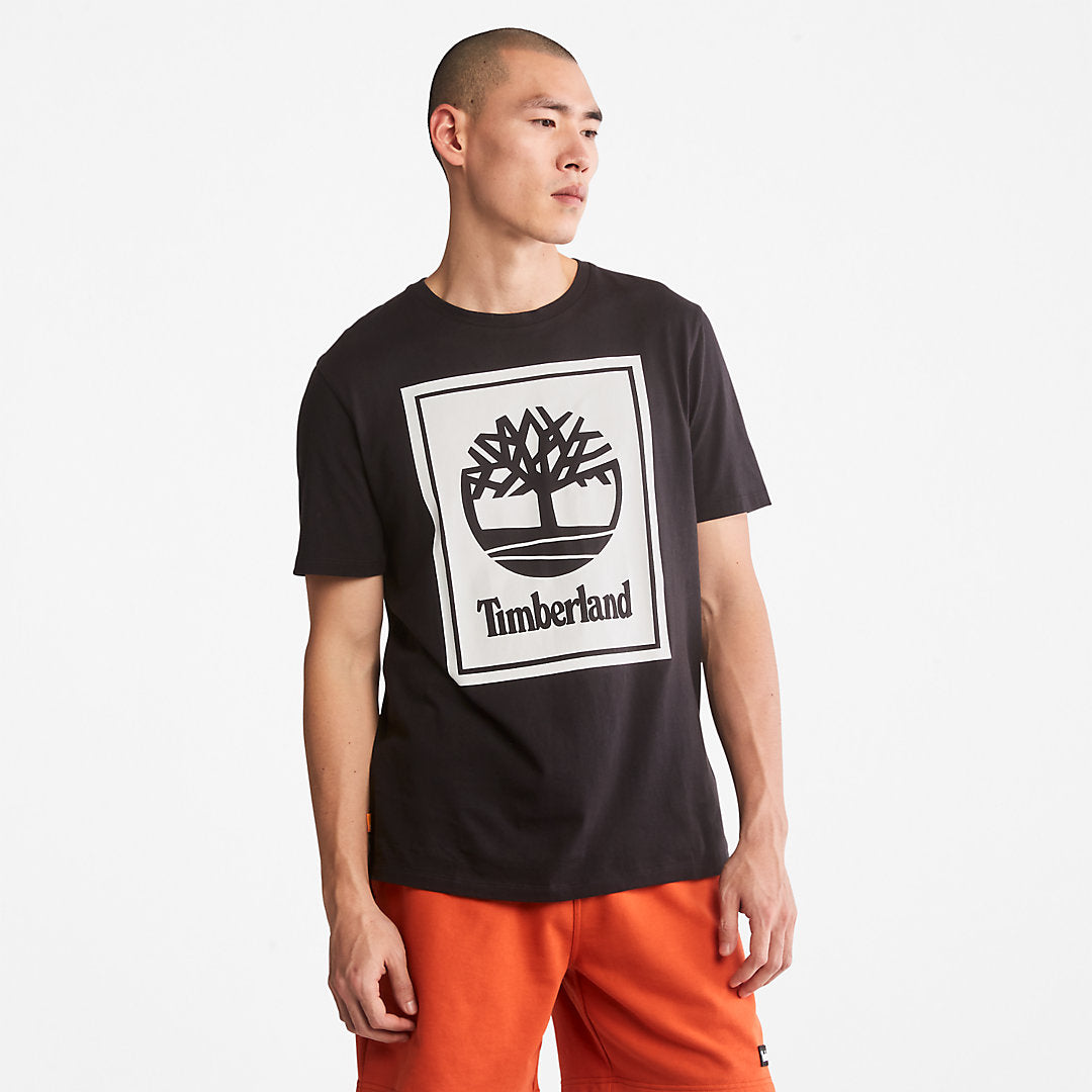 Mens Timberland Stack Logo T-Shirt for Men in Black/White