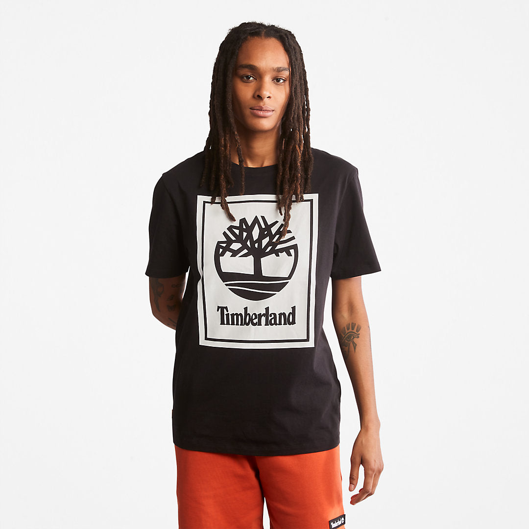 Mens Timberland Stack Logo T-Shirt for Men in Black/White