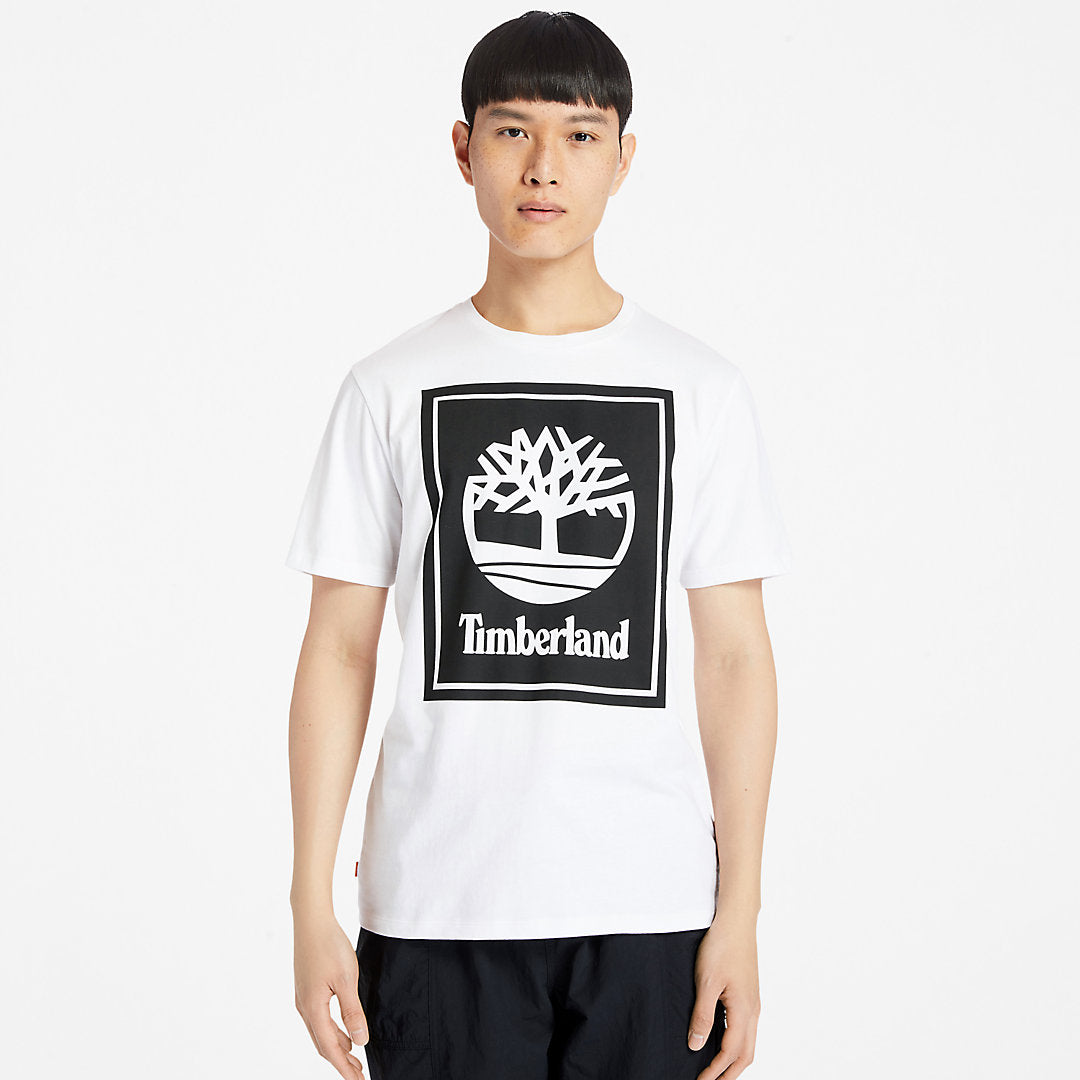Mens Timberland Stack Logo T-Shirt for Men in White