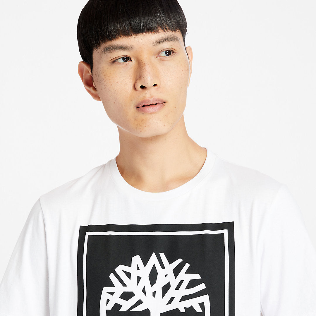 Mens Timberland Stack Logo T-Shirt for Men in White