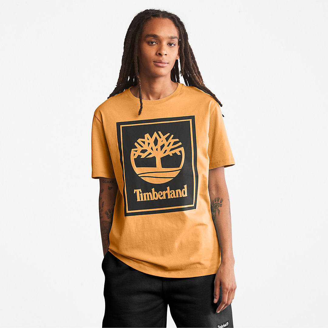 Mens Timberland Stack Logo T-Shirt for Men in Orange/Black