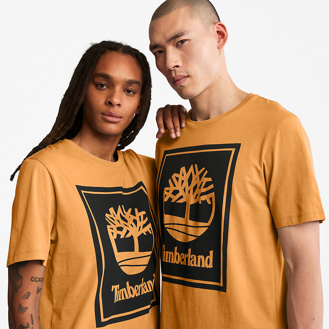 Mens Timberland Stack Logo T-Shirt for Men in Orange/Black