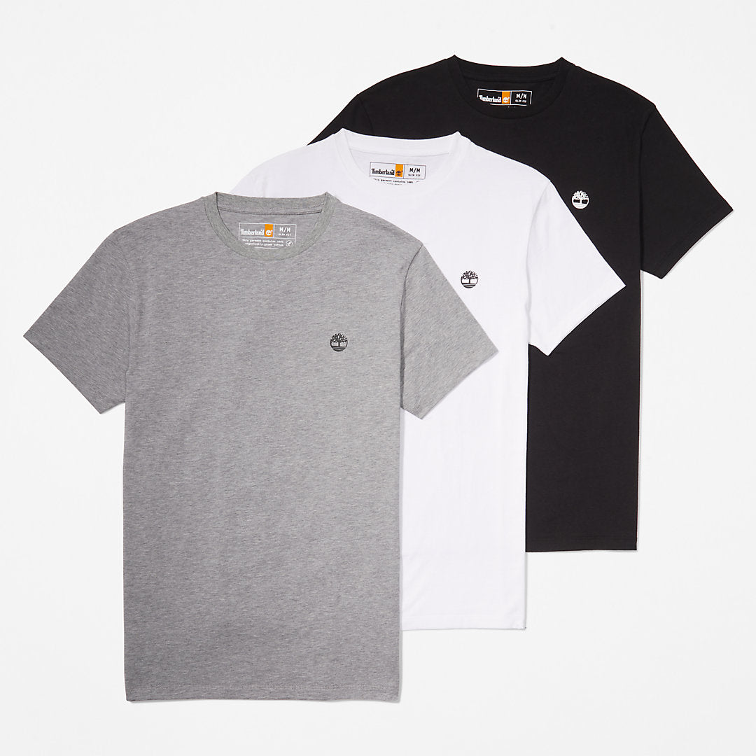 Mens Timberland 3xPack Organic Cotton T-Shirts for Men in Black, White, Grey