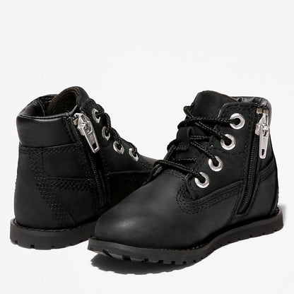 Kids Timberland Toddler Pokey Pine 6-Inch Side-Zip Boots in Monochrome Black