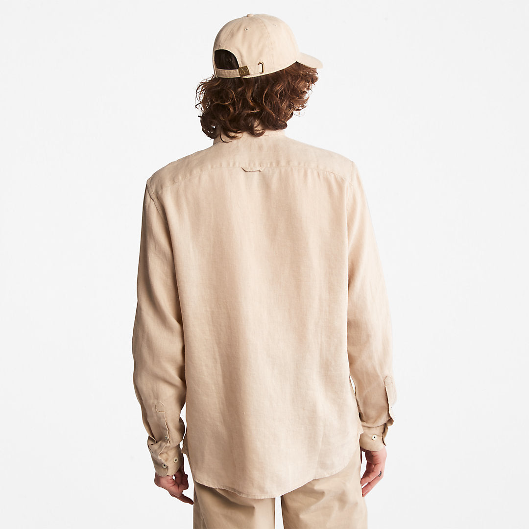 Mens Timberland Mill River Slim-Fit Linen Shirt for Men in Beige