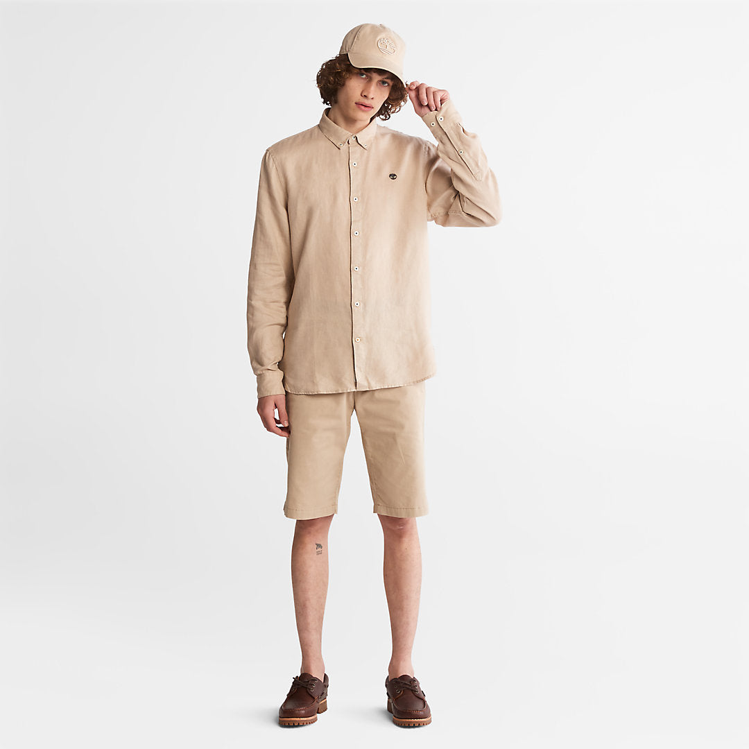 Mens Timberland Mill River Slim-Fit Linen Shirt for Men in Beige