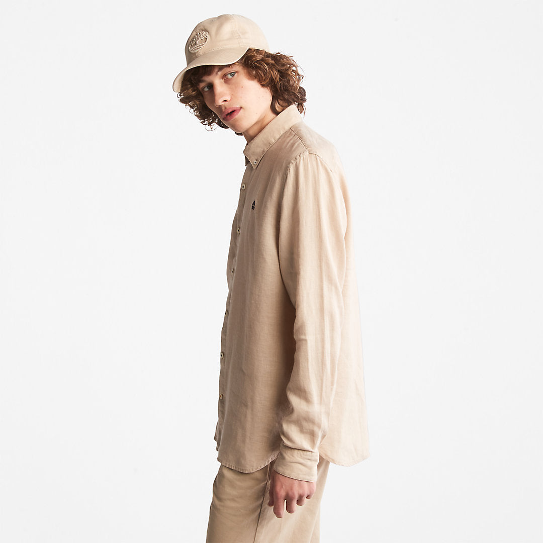 Mens Timberland Mill River Slim-Fit Linen Shirt for Men in Beige