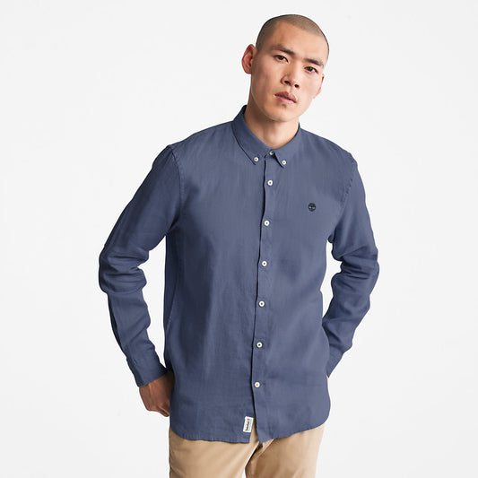 Mens Timberland Mill River Slim-Fit Linen Shirt for Men in Blue or Navy