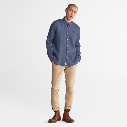 Mens Timberland Mill River Slim-Fit Linen Shirt for Men in Blue or Navy