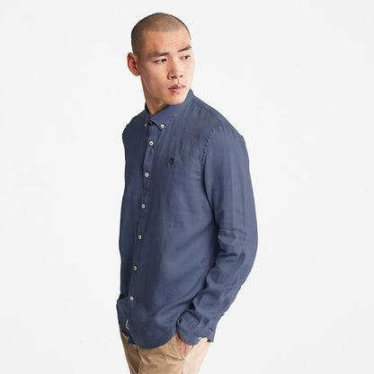 Mens Timberland Mill River Slim-Fit Linen Shirt for Men in Blue or Navy