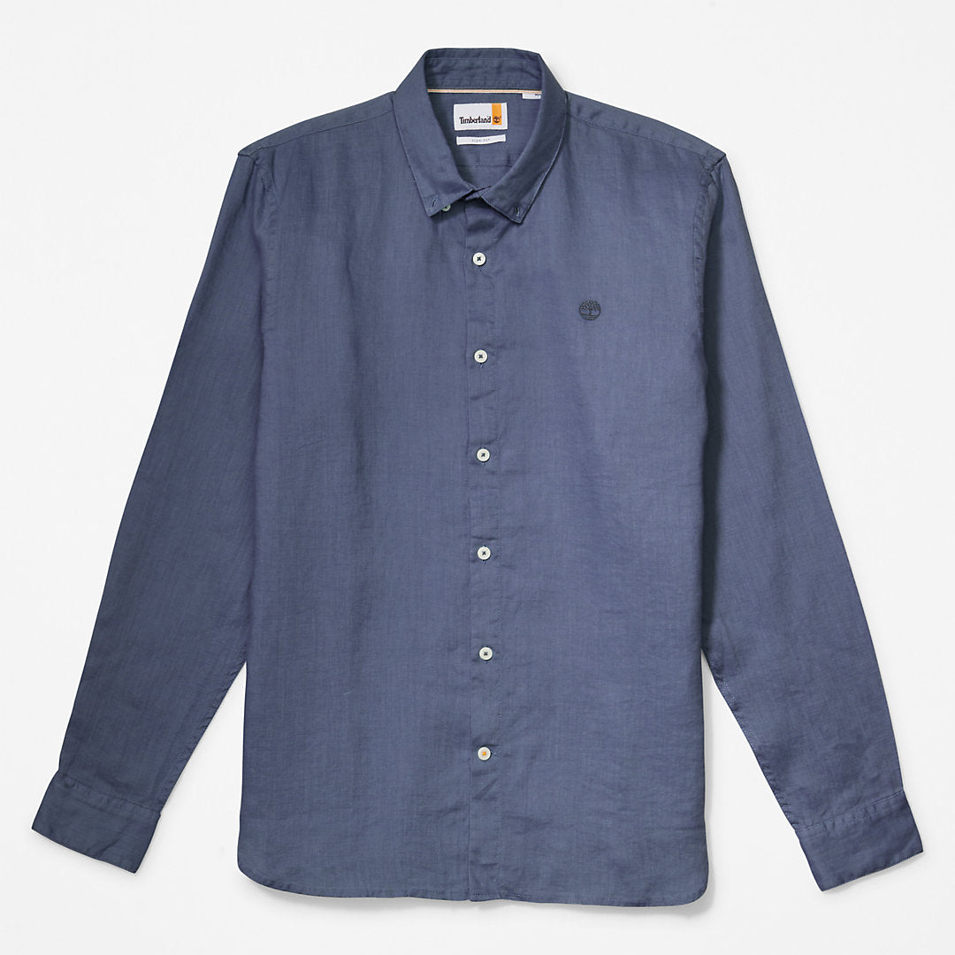 Mens Timberland Mill River Slim-Fit Linen Shirt for Men in Blue or Navy