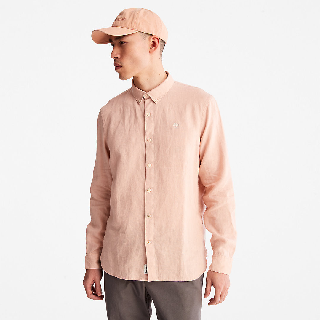 Mens Timberland Mill River Slim-Fit Linen Shirt for Men in Light Pink