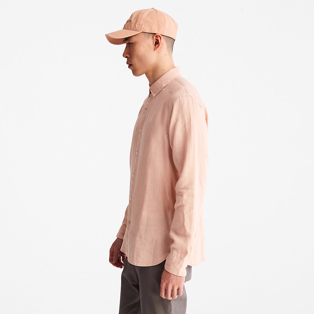 Mens Timberland Mill River Slim-Fit Linen Shirt for Men in Light Pink
