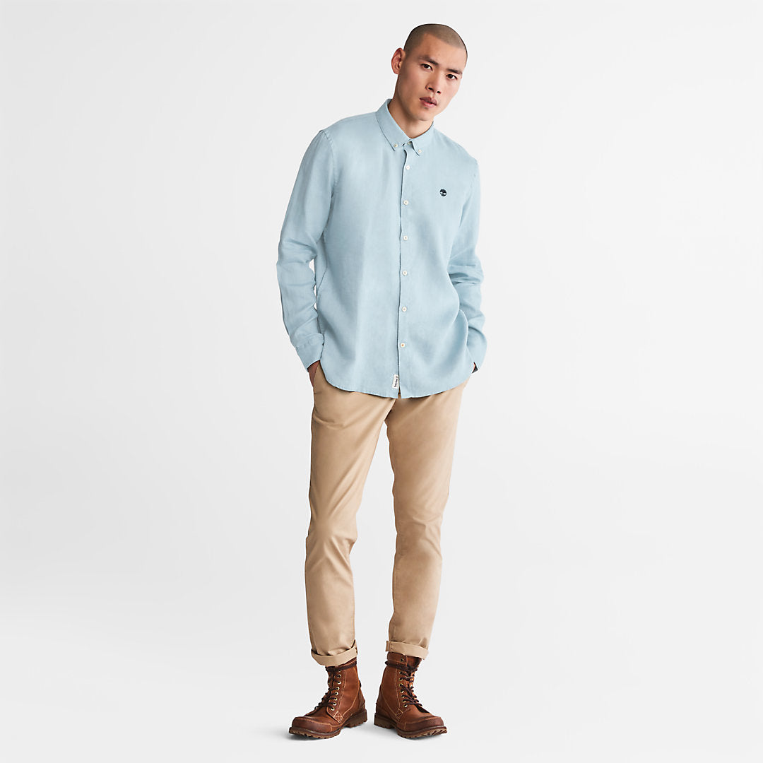 Mens Timberland Mill River LS Linen Shirt for Men in Light Blue