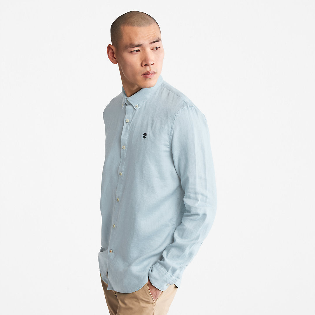 Mens Timberland Mill River LS Linen Shirt for Men in Light Blue