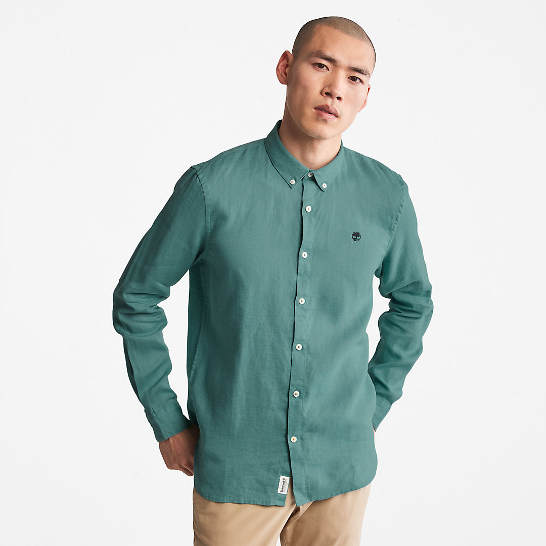 Mens Timberland Mill River Slim-Fit Linen Shirt for Men in Teal