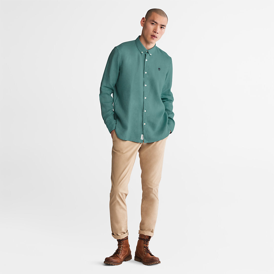 Mens Timberland Mill River Slim-Fit Linen Shirt for Men in Teal