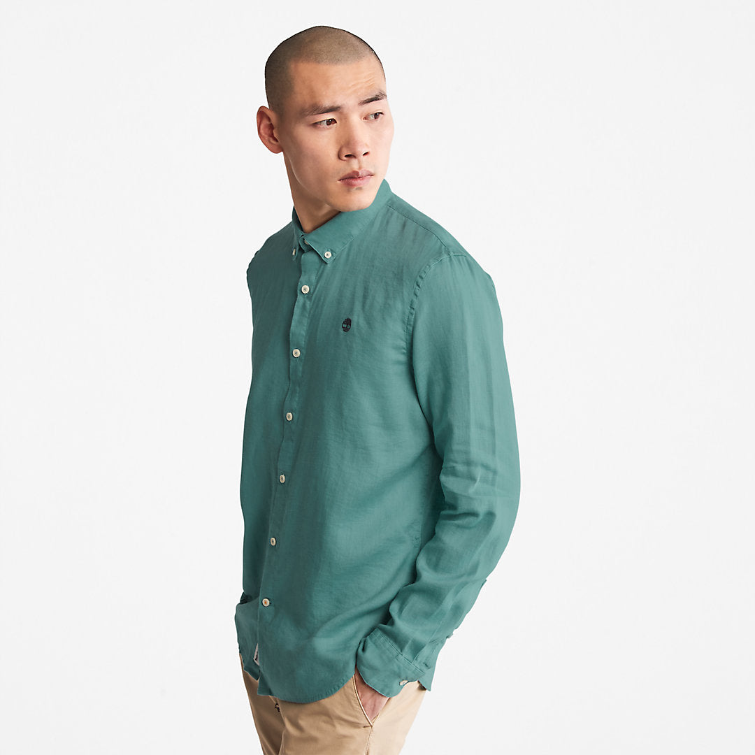 Mens Timberland Mill River Slim-Fit Linen Shirt for Men in Teal