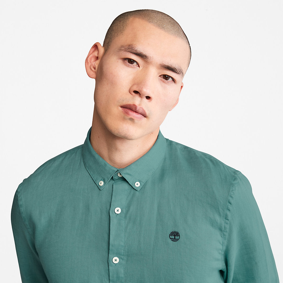 Mens Timberland Mill River Slim-Fit Linen Shirt for Men in Teal