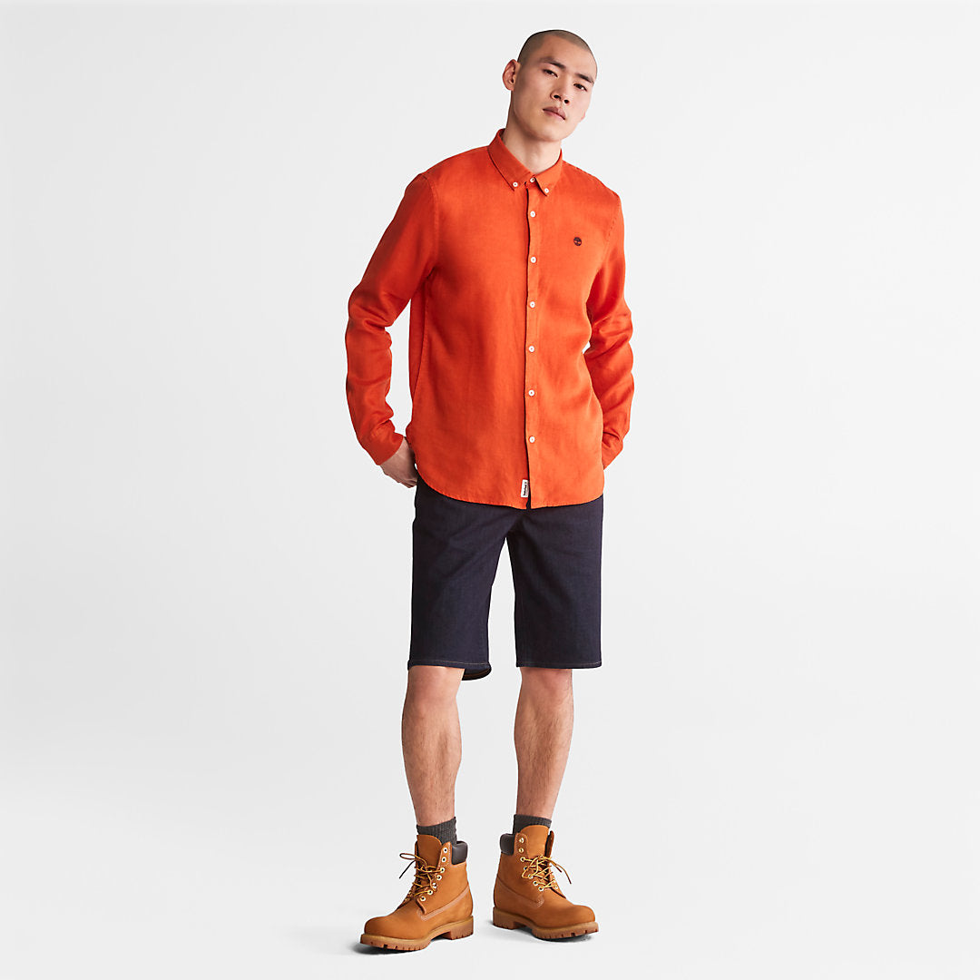 Mens Timberland Mill River Slim-Fit Linen Shirt for Men in Orange