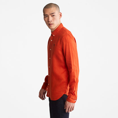 Mens Timberland Mill River Slim-Fit Linen Shirt for Men in Orange
