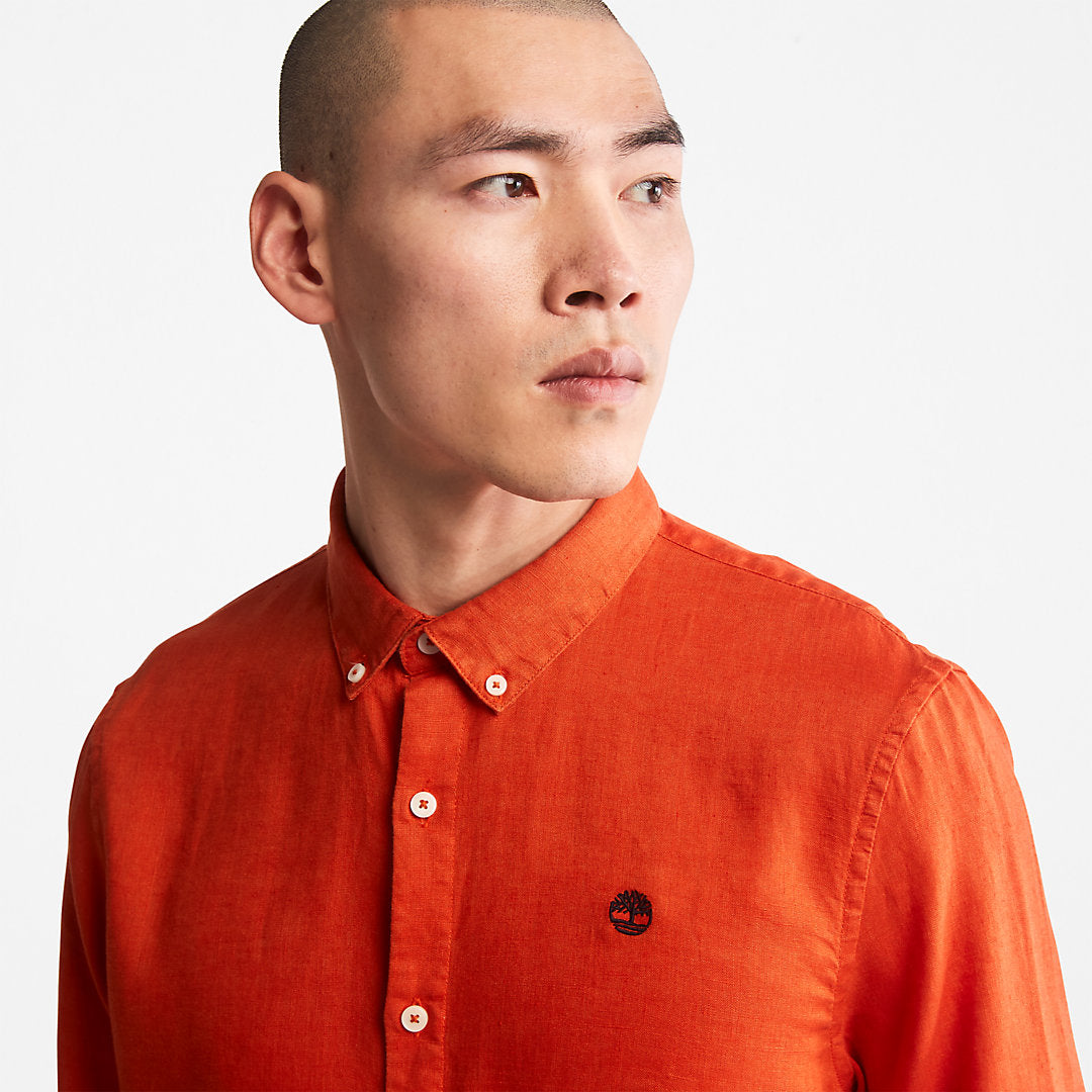Mens Timberland Mill River Slim-Fit Linen Shirt for Men in Orange