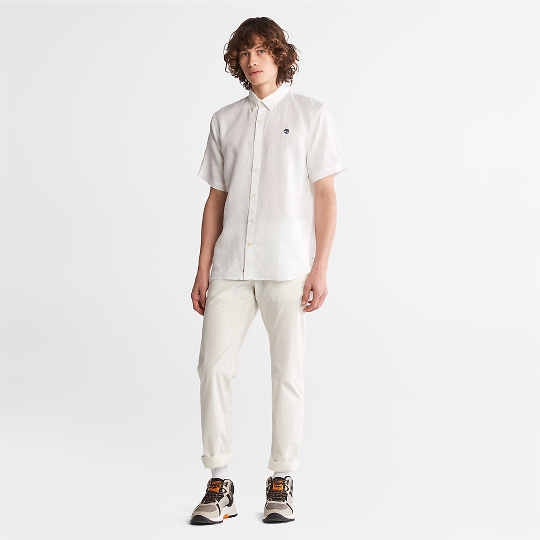 Mens Timberland Mill River Short-sleeve Linen Shirt for Men in White