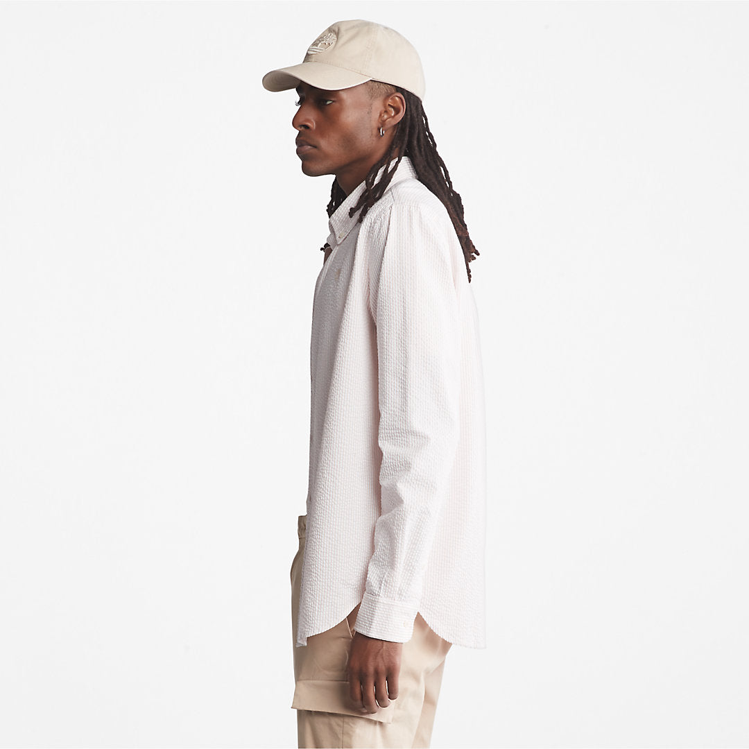 Mens Timberland Striped Seersucker Shirt for Men in Light Pink