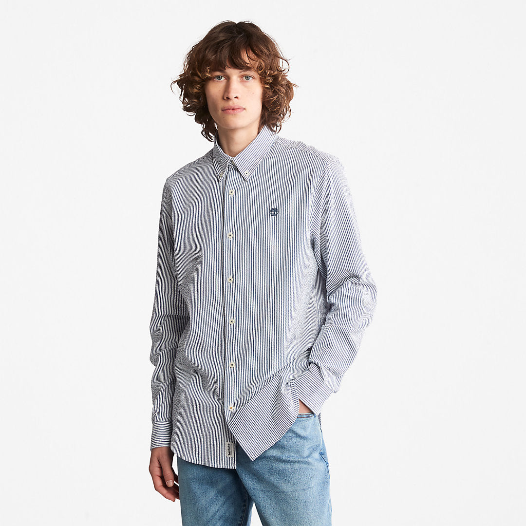 Mens Timberland Striped Seersucker Shirt for Men in Navy