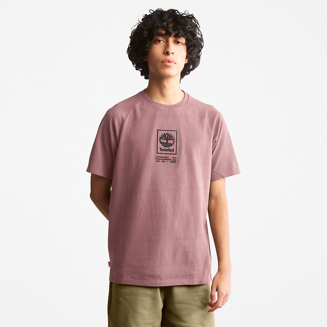 Mens Timberland Stacked Logo T-shirt for Men in Dark Pink