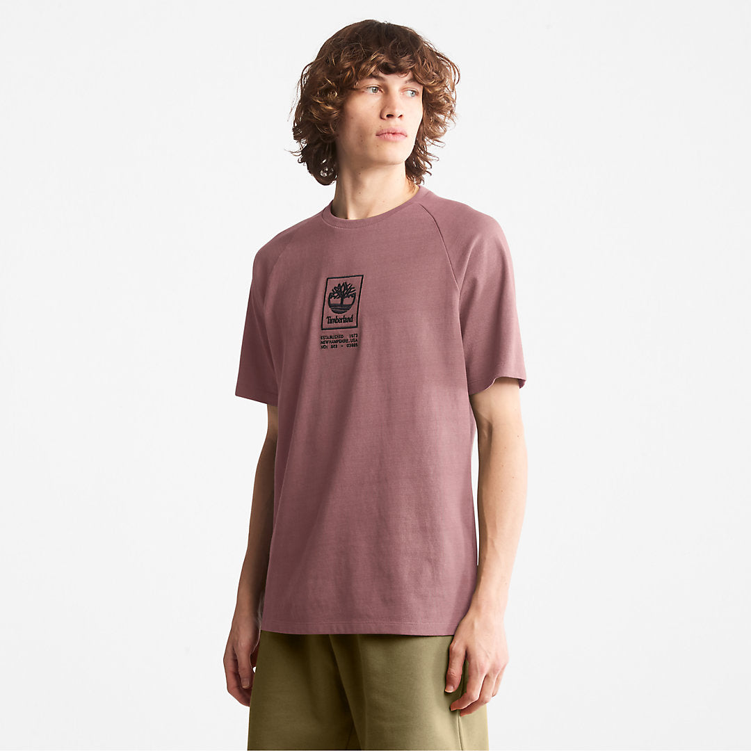 Mens Timberland Stacked Logo T-shirt for Men in Dark Pink