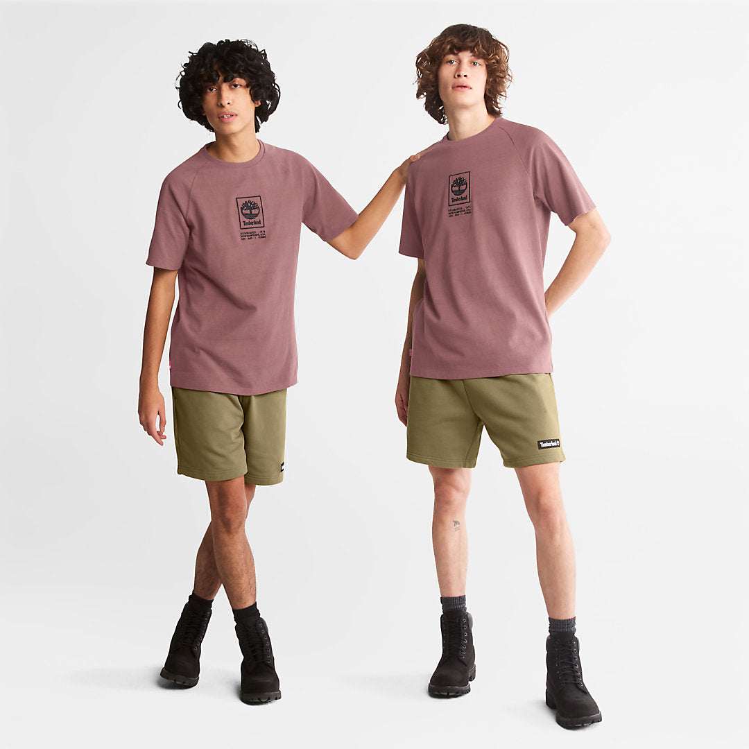 Mens Timberland Stacked Logo T-shirt for Men in Dark Pink