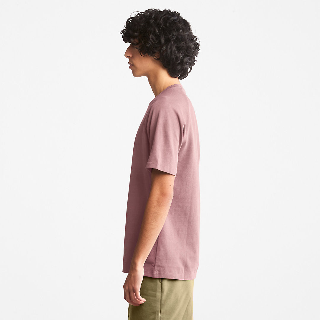 Mens Timberland Stacked Logo T-shirt for Men in Dark Pink